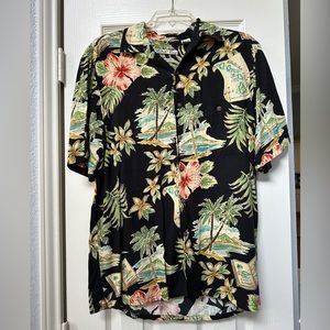Batik Bay black Hawaiian floral print button down collar shirt men’s Haw…